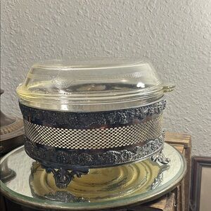 Vintage Silver Filigree Covered Dish with Glass Lid Cottage Core
